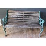 Cast Iron Garden Bench With Lion Head Decoration (Wooden Slated Seat)