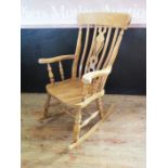 A Modern Beech Slat Back Rocking Chair