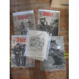 Three German WWII Der Adler Magazines and one Wehrmacht and seven pages from Punch