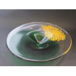 A Studio Glass Bowl with green and orange decoration, 34cm diam