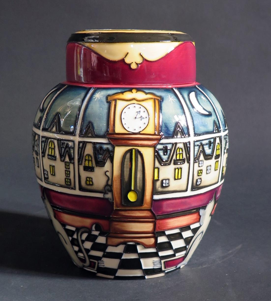 A Modern Moorcroft Limited Edition Nursery Rhyme Series Hickory Dickery Dock Ginger Jar decorated