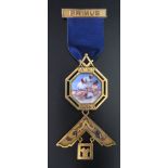 A 9ct Gold and Enamel Masonic PRIUS AMOR 'Jewel', 29.1g gross