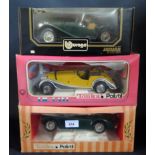 Three Burago and Tonka Polistil 1:18 Scale Jaguar, Morgan and MG in Boxes