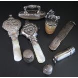 A Selection of Small Silver Oddments including and Edward VII silver fob cheroot holder sleeve