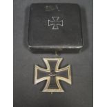 A Cased WWII German Iron Cross with rare rounded 3 and engraved to Fw. H. Schöner 5/J.R. 446 7.3.42