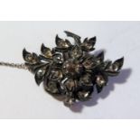 A Georgian Rose Cut Diamond Flower Brooch in a white metal setting, 35mm, 8.6g