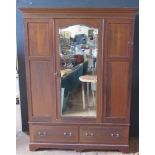 An Edwardian Inlaid Mirrored Gentleman's Wardrobe, 153cm wide x 200cm height x 50cm deep