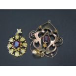 A 9ct Gold and Garnet Set Pendant by Sydenham Brothers (44mm drop, 2.2g) and one unmarked with