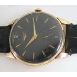 A Gent's Longines Manual Wristwatch in an 18k gold 37mm case, 12.68z movement no. 9535773, running