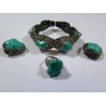 A Chinese Silver Filigree, Enamel and Turquoise Mounted Bracelet and matching ring