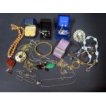 A Box of Jewellery including 9K Gold Stud Earrings, hallmarked silver gilt bangle. other silver