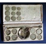 An Eighteenth Century Italian Boxed Balance Scales Set with twenty one weights from PARMA, GENOVA,