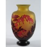 An Émile Gallé Cameo Glass Vase decorated with blossom and foliage, 22.5cm