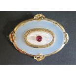 A Victorian Agate, Blister Pearl and Cabochon Set Brooch in a gilt metal setting, 60x48mm