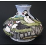 A Modern Moorcroft Puffin Squat Vase by Carole Lovatt 1997, 10.5cm, boxed