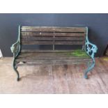 Cast Iron Garden Bench With Lion Head Decoration (Wooden Slated Seat)