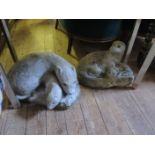 Two Reconstituted Stone Garden Otters