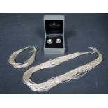A Sterling Silver Multi-strand Necklace and Bracelet Set (adjustable necklace c. 40-45cm 55.5g),