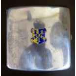 A George V Silver and Enamel Cigarette Case decorated with a Coat of Arms, Birmingham 1910, A & J
