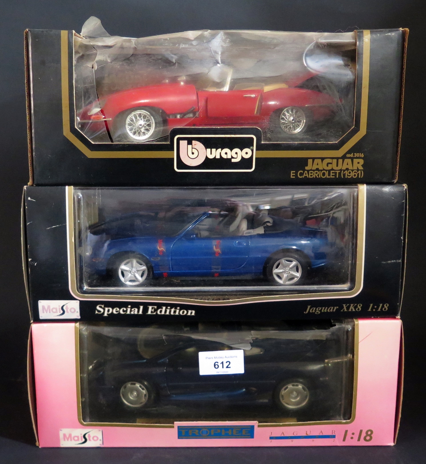 Three Burago and Maisto 1:18 Scale Jaguars in Boxes