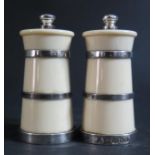A Pair of Silver Mounted Faux Ivory Salts and Peppers, London 1980, M C Hersey & Son Ltd., 9.5cm