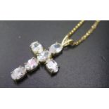 A 9ct Gold and White Stone Cross Pendant (2.1g) (30mm) on 9ct gold chain (3.7g)