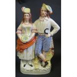 A Large 19th Century Staffordshire Flatback Figural Group, Harvest Couple. 39cm height