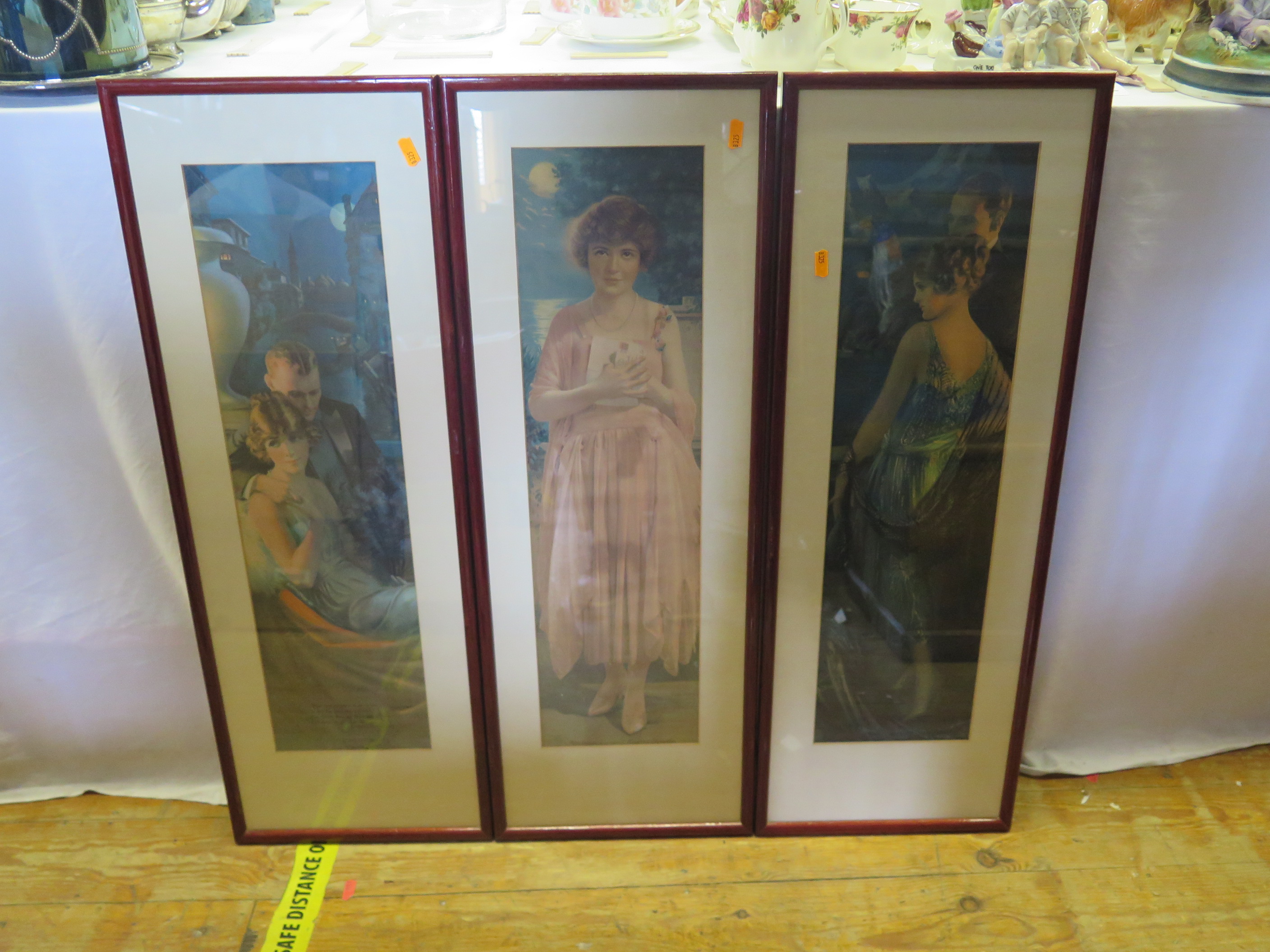A Set of Three Romantic Prints, 64x17, framed and glazed