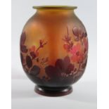An Émile Gallé Cameo Glass Blossom Decorated Vase, 18.5cm. Chip to base
