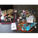 A Selection of Costume Jewellery including Buckley and others from Harrods, pearl necklace, brooches