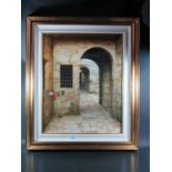 Gilberto Orsoni, Arched Passage Bologna, oil on board, titled verso, 50x40cm, framed