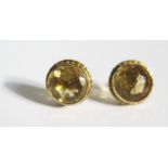 A Pair of 9ct Yellow Gold and Citrine Stud Earrings, stones 10mm diam., 4.6g