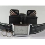 An Emporio Armani Gent's Wristwatch and Cufflinks and a pair of BOSS cufflinks