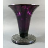 A Stevens & Williams? Amethyst Glass Trumpet Vase with wide foot engraved Rd. No. 543290, 23.5cm