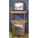 A Victorian Walnut and Inlaid Mirror Back Music Cabinet (one leg damaged)