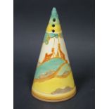 A Clarice Cliff Bizarre Secrets Conical Sifter, 1933. TOP RESTORED