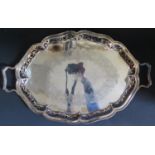 An Electroplated Silver Two Handled Tray with pierced foliate scroll border, FH & S, 59cm