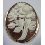 A 14K Gold Mounted Shell Cameo carved with flowers, 48x39mm, 12.8g