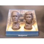 A Pair of Wedgwood Black Basalt Royal Silver Wedding 1972 Busts, boxed