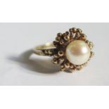 A 9ct Gold and Pearl Dress Ring, size O, 3.7g