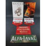 Two USHERS (21.5x20.5cm) and ALFA-LAVAL Enamel Signs and others