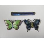Two Silver Brooches and enamel brooch