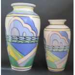 A Graduated Pair of Poole Pottery Decorated Vases 99 26.5cm and 99 20.5cm