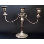 A Falstaff Electroplated Silver Three Branch Candelabra, 28cm high