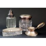 An Elizabeth II Loaded Silver Capstan Inkwell Birmingham 1984 B&Co, Chester silver mounted cut glass