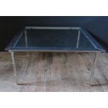 An Italian Nineties Style Chrome and Gilt Coffee Table with glass top, 85(sq.)x45(h)cm