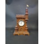 A Oak Cased Castellated Mantle Clock, 36cm, overwound