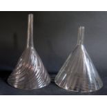 Two Glass Wine Funnels, largest 15.5cm tall
