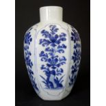 An Eighteenth Century Chinese Blue and White Porcelain Hexagonal Shaped Vase decorated with