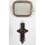 A Georgian Agate Mounted Brooch in a yellow metal setting, 33x26mm and 19th garnet cross